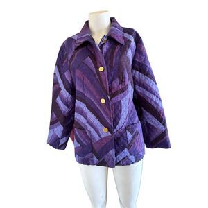 Rafael women’s L purple quilted coat gold buttons 2 tone plum collared
